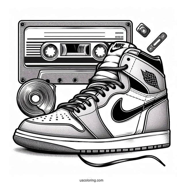 Nike Coloring Page Of Sneaker Poster With Cassette Tape