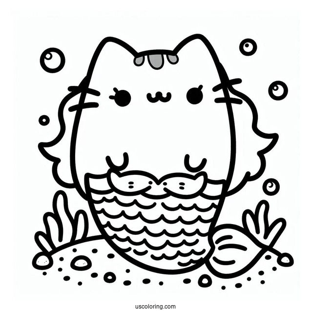 Mermaid Pusheen Coloring Page