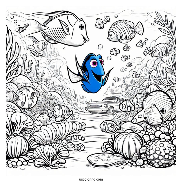 Pixar Coloring Page of Finding Dory Poster