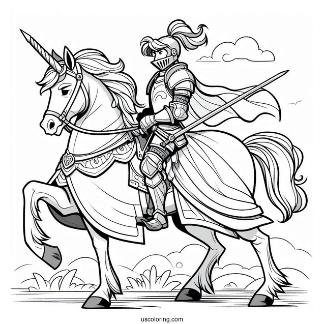 Mighty Knight On A Horse Coloring In For Preschoolers