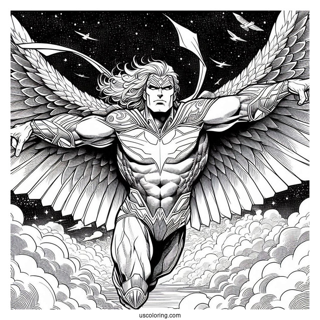 Justice League Coloring Page Of Hawkman In The Sky