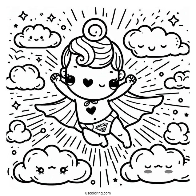 Super Baby Coloring Page In The Clouds