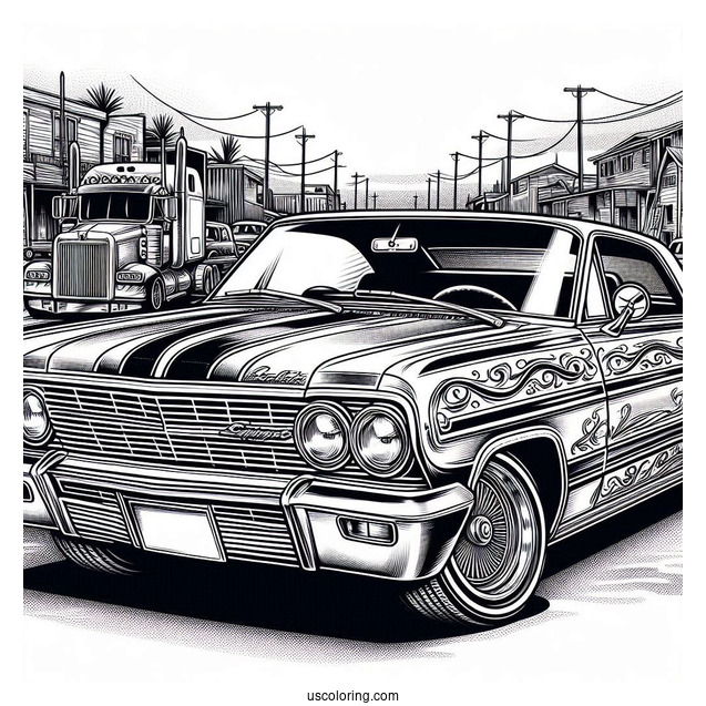 Lowrider Coloring Page Chevrolet Impala With Custom Paint