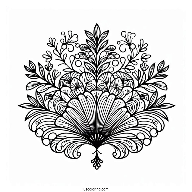 Fan Flower Pattern Coloring Page