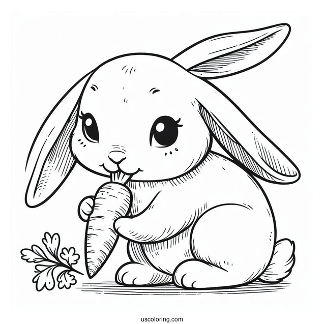 Flop Eared Rabbit Eating Carrot Coloring Picture