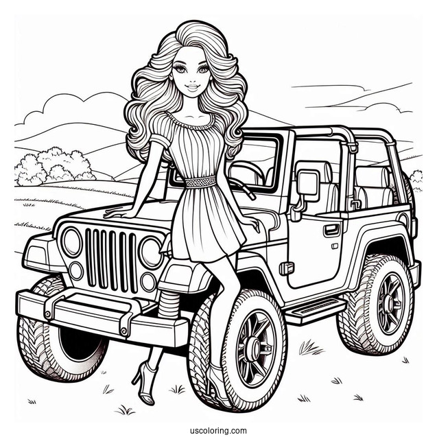 Barbie And Her Jeep Car To Color