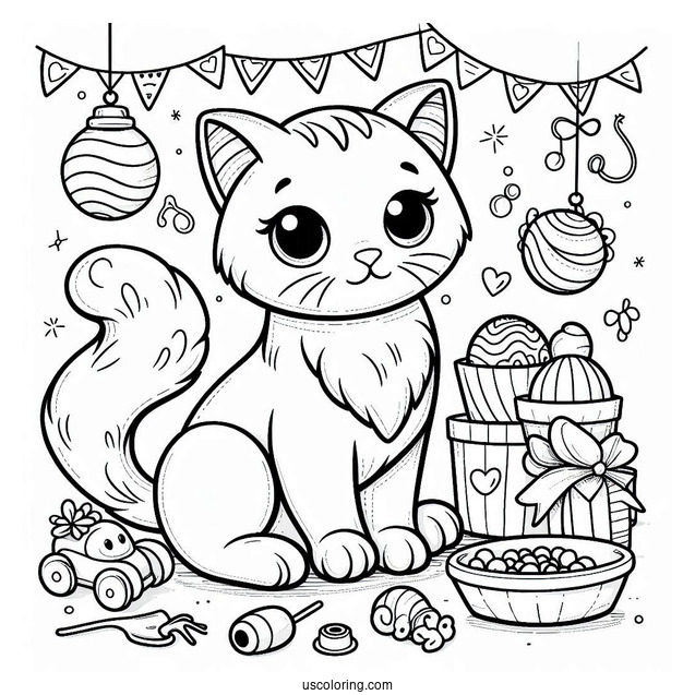 Cat With Toys And Food Coloring In