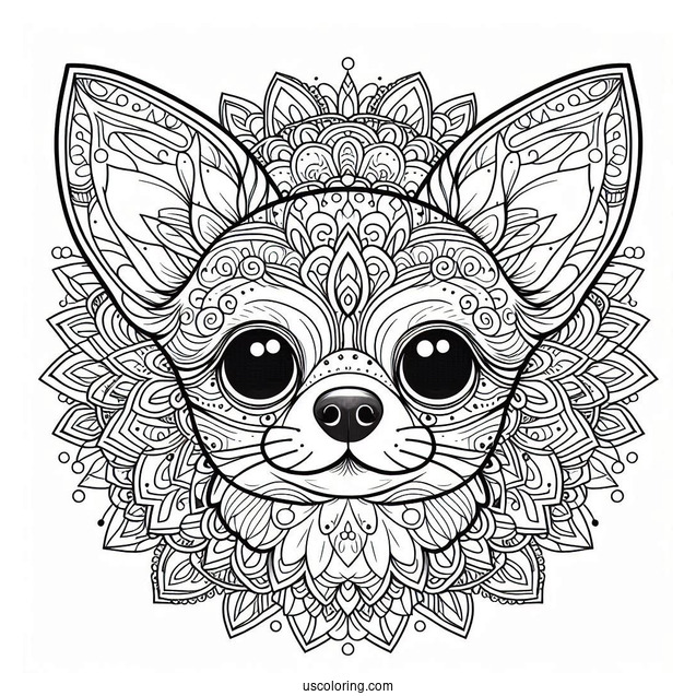 Intricate Chihuahua Coloring Page Mandala
