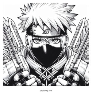 Realistic Kakashi Coloring Page With His Kunai And Icha Icha Book