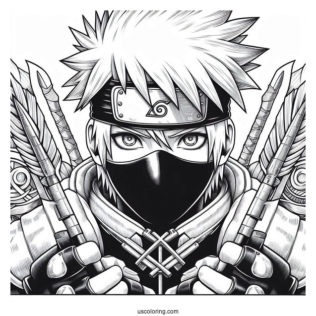 Realistic Kakashi Coloring Page With His Kunai And Icha Icha Book