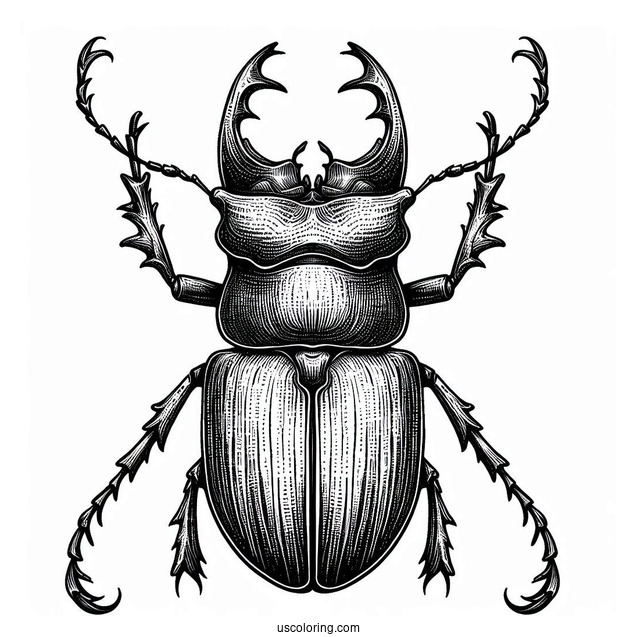 Stag Beetle Coloring Page With Textured Exoskeleton