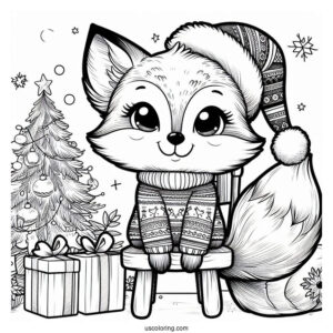 Smiling Fox In A Christmas Sweater Sitting On A Chair