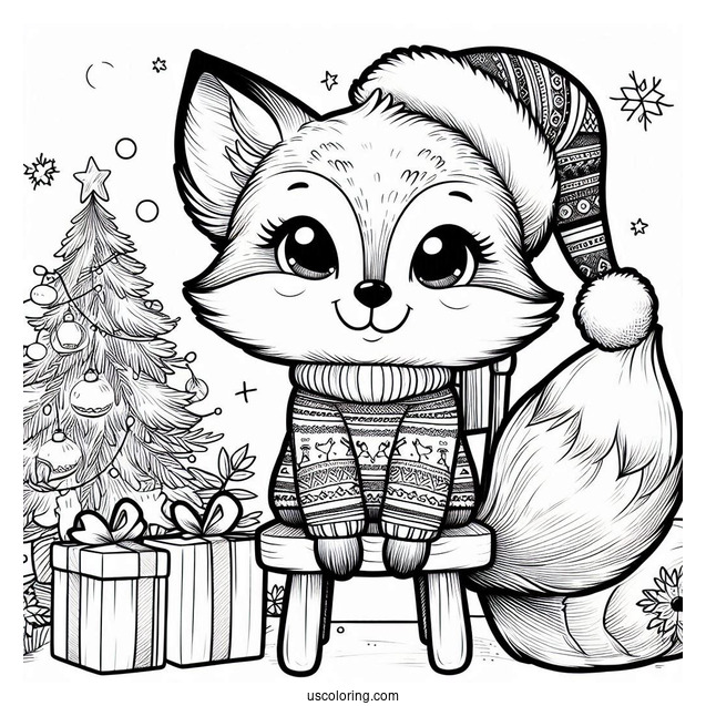 Smiling Fox In A Christmas Sweater Sitting On A Chair