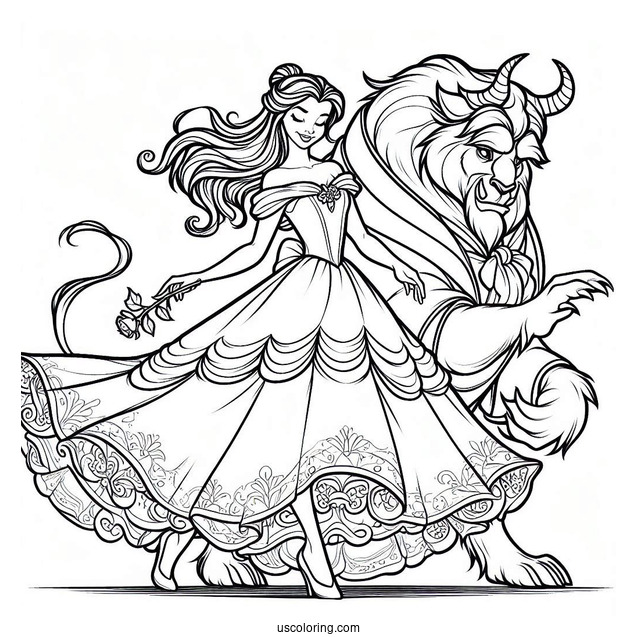 Belle With Beautiful Dress Dancing With The Beast