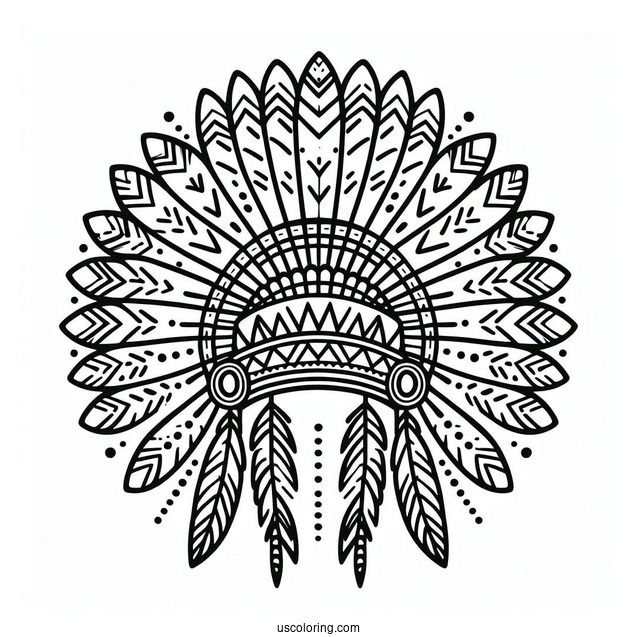Easy Outline Of Native American Coloring Page Headdress For Kids