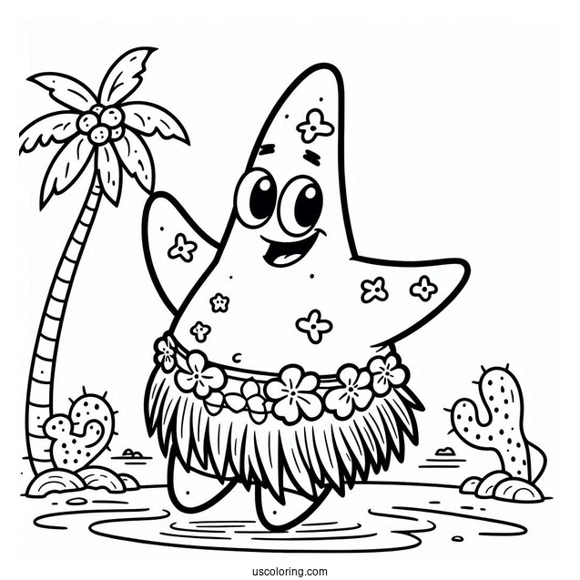 Patrick Star Coloring Page In Hula Shirt And Shorts