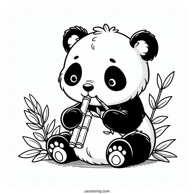 Baby Panda Eating Bamboo Coloring Page