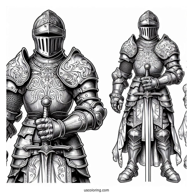 Realistic Knight In Full Armor Coloring Page