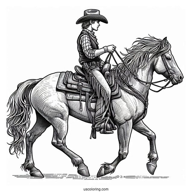 Realistic Cowboy Coloring Page On A Horse