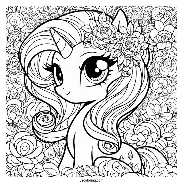 Equestria Girls Rarity Coloring Page With Floral Background