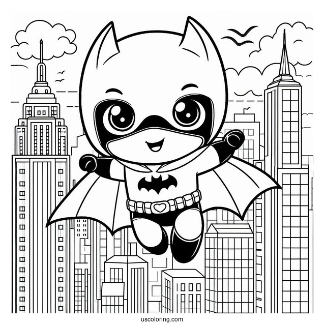 Cute Batman Jumping Off Building To Color