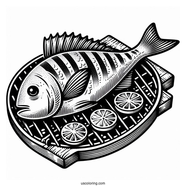 Grilled Fish Coloring Picture