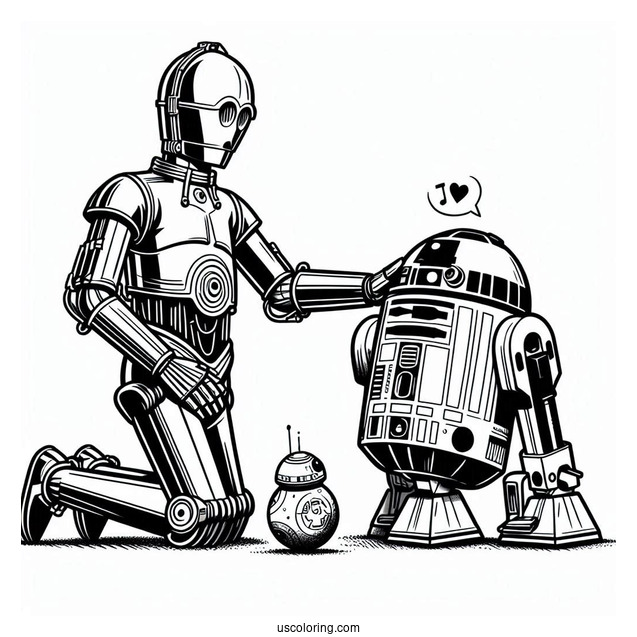 C3PO Petting R2-D2 Coloring Page