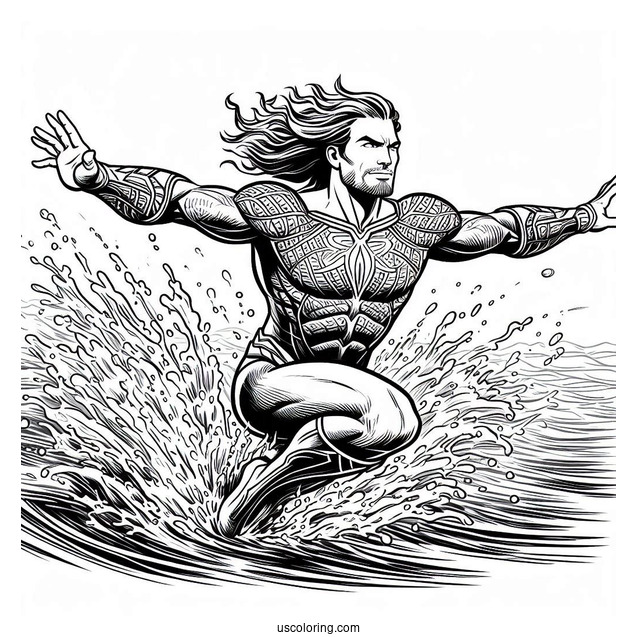Aquaman Coloring Page Arthur Curry Leaping Out Of The Water