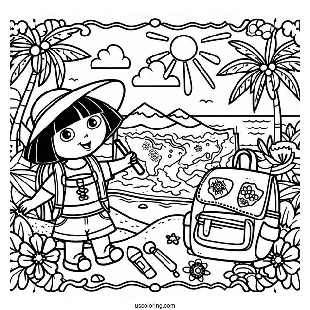 Simple Coloring Page Doras Map And Backpack