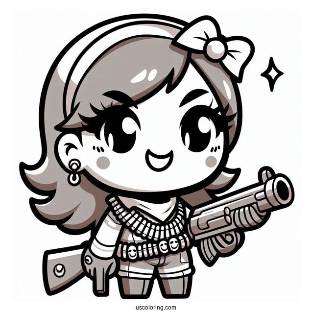 Brawl Stars Coloring Page Of Kawaii Jessie Carrying Her Gun