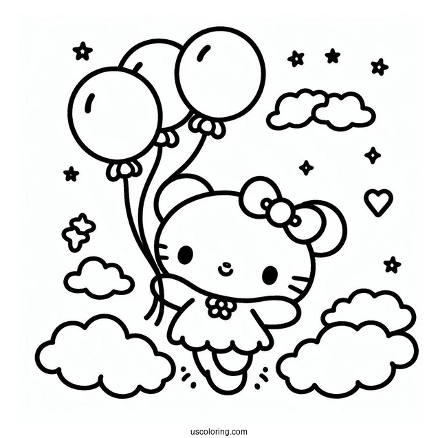 Sanrio Coloring Pages Of Cinnamoroll Holding Balloons In The Clouds