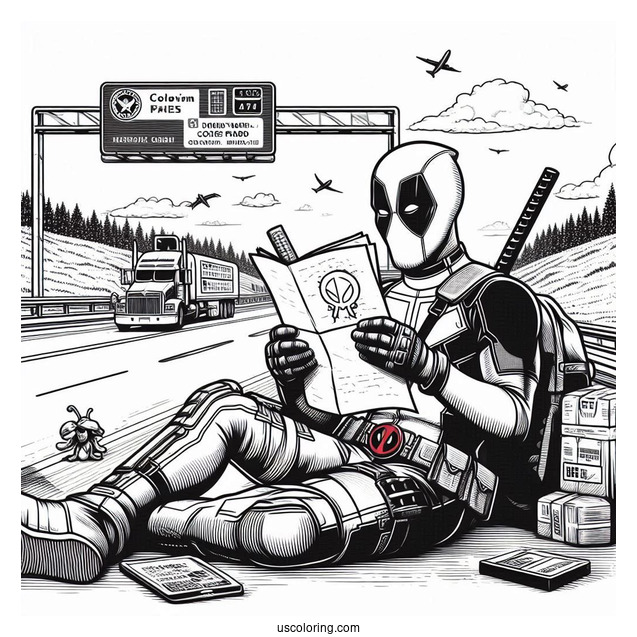 Deadpool Reading Letter On Highway