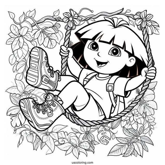 Dora And Boots Swinging From Vine With Swiper_