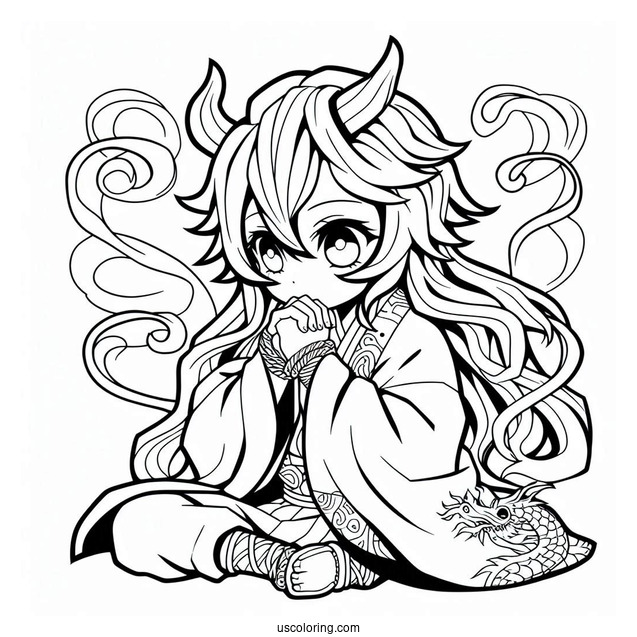 Tanjiro Coloring Page With The Dragon Of Change