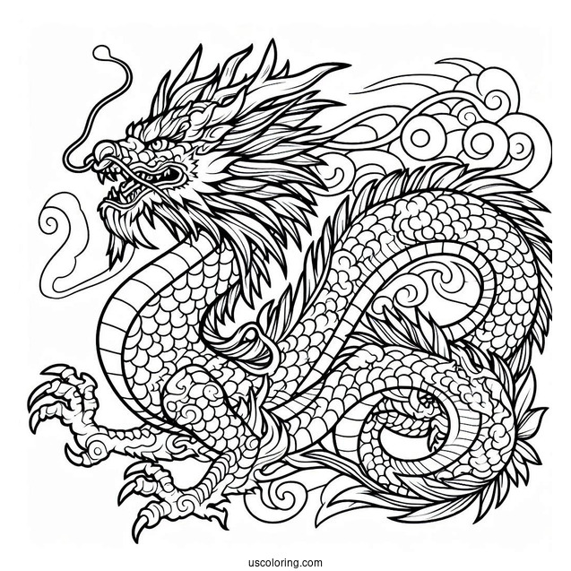 Japanese Themed Dragon To Color