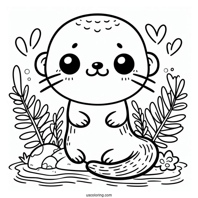 Easy Kawaii Otter Coloring Page For Kids