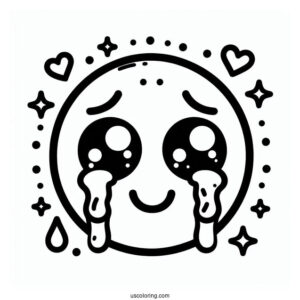 Simple Face With Tears Of Joy Emoji Coloring Page For Preschoolers