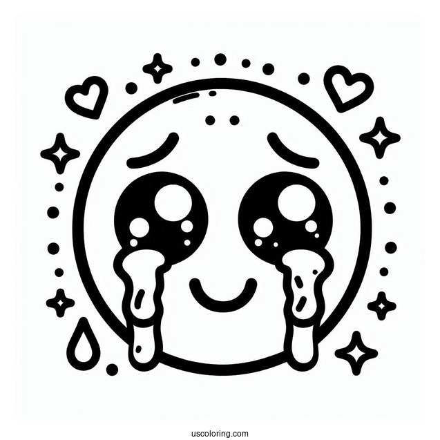 Simple Face With Tears Of Joy Emoji Coloring Page For Preschoolers