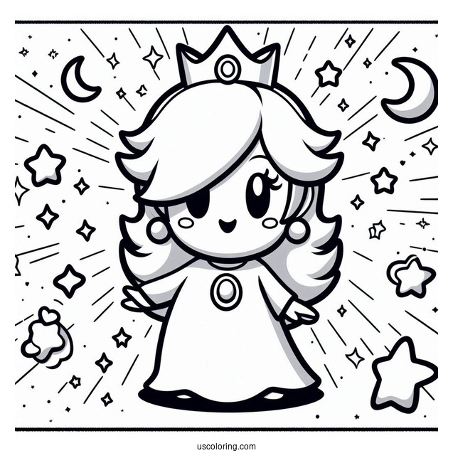 Easy Rosalina Coloring Page With Luma And Stars In Background