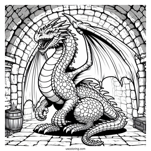 Ferocious Looking Dragon In Dungeon To Color