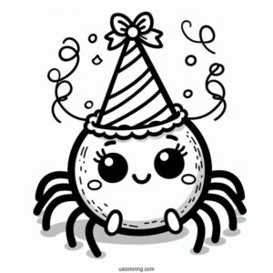 Cartoon Spider Wearing A Birthday Hat Coloring Sheet