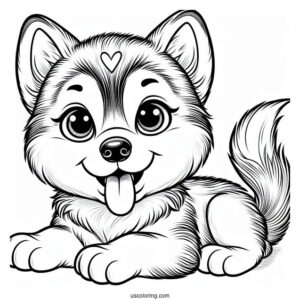 Husky Puppy With Tongue Out Coloring Page
