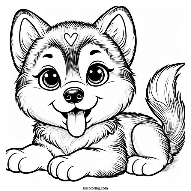 Husky Puppy With Tongue Out Coloring Page