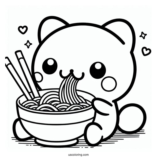 Pompompurin Eating Ramen Coloring Page