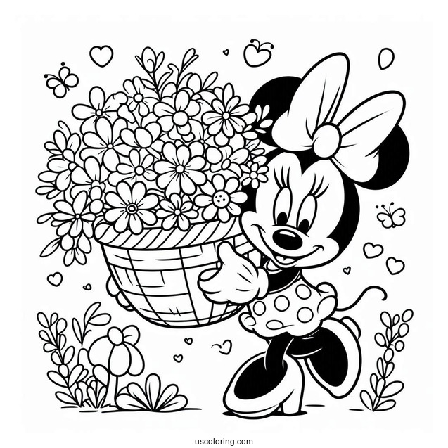 Minnie Mouse Carrying Spring Coloring Page Flower Pot