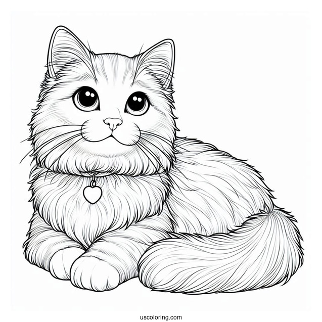 Simple Outline Of Realistic Cat Coloring Page