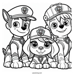 Chase, Skye And Marshall Coloring Page For Kids