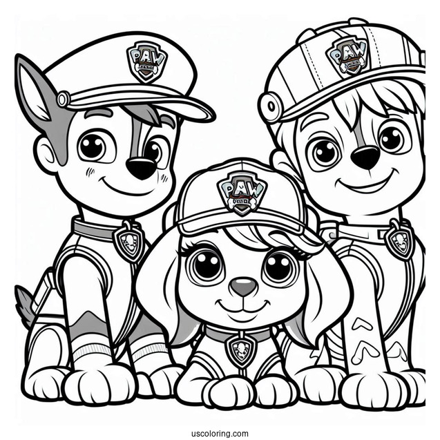 Chase, Skye And Marshall Coloring Page For Kids