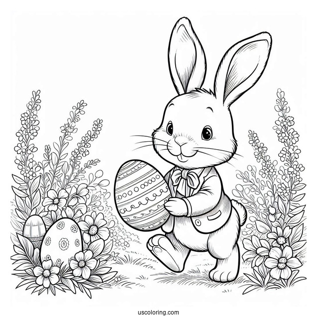 Peter Rabbit Coloring Page Holding An Easter Egg In A Field