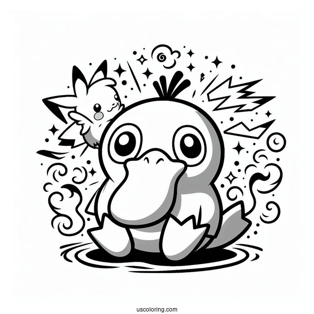 Psyduck Coloring Page With Pikachu Pokemon Poster